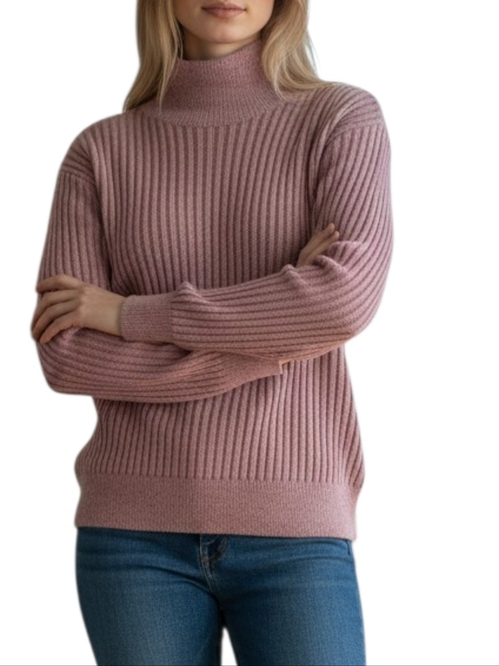Marie Oliver Ribbed Cowl Neck Sweater in Dusty Rose With Lurex. Size XS.